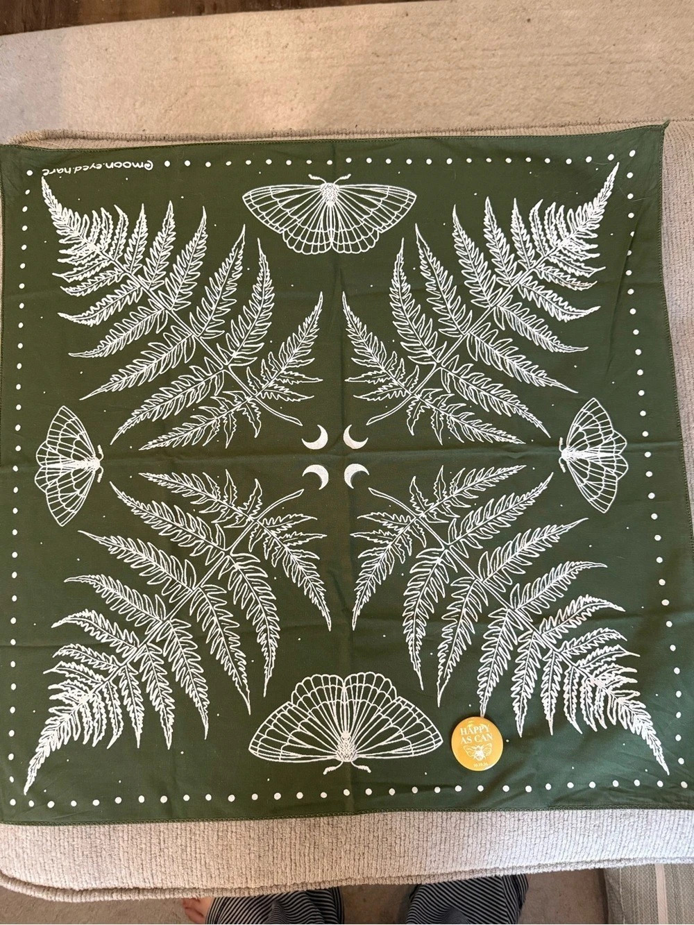 Botanical Print Scarf in Green & White Like New